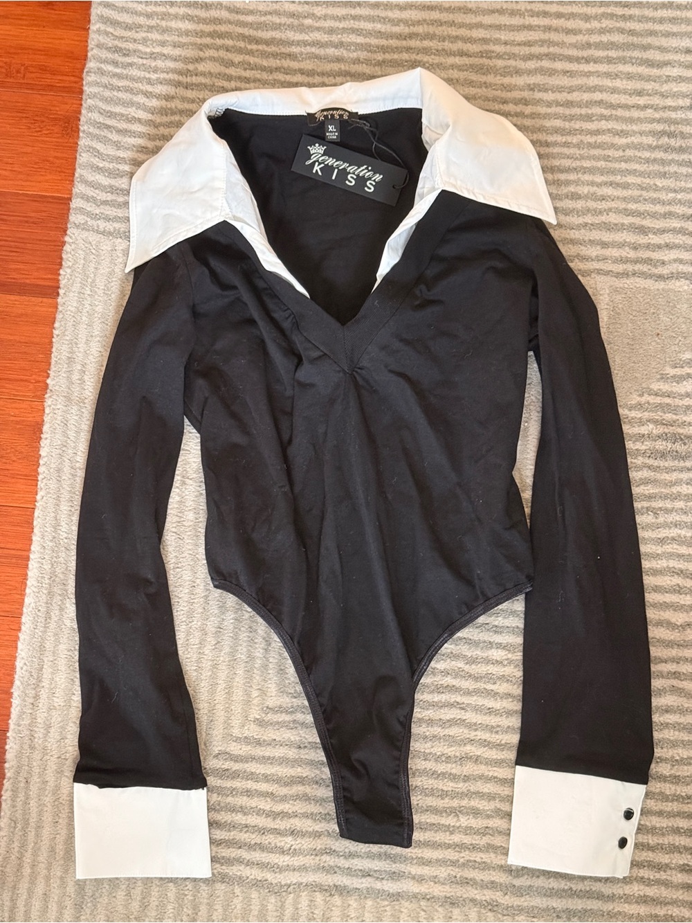 Generation KISS Black Long-Sleeve Bodysuit with White Collar & Cuffs